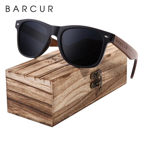 BARCUR negro nogal gafas de sol de madera polarizadas gafas de sol hombres gafas de protección UV400 caja Original de madera ► Foto 1/6
