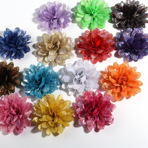 Flor de tela metálica Artificial para el cabello, accesorios para el cabello de gasa, flores brillantes para Boutique de boda, 8CM, 3,1 pulgadas, 10 Uds. ► Foto 1/6