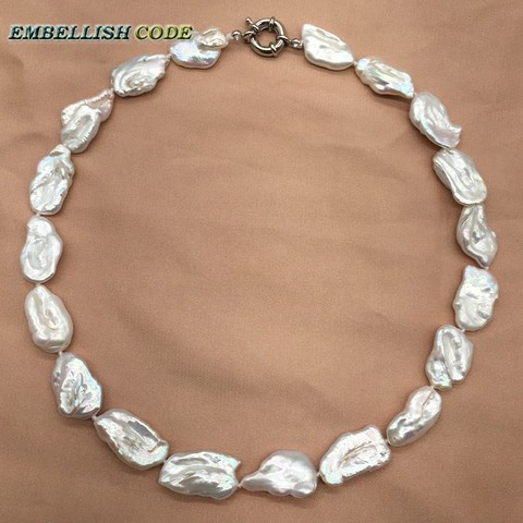 Keshi-collar de perlas naturales cultivadas en agua dulce, joyería especial brillante, estilo barroco, Cuadrado Irregular, perlas blancas ► Foto 1/6