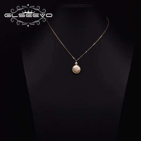 GLSEEVO barroco Natural perlas de agua dulce, collar pendiente para mujer clásico estilo Simple de Plata de Ley 925 joyería de lujo de GN0253 ► Foto 1/4