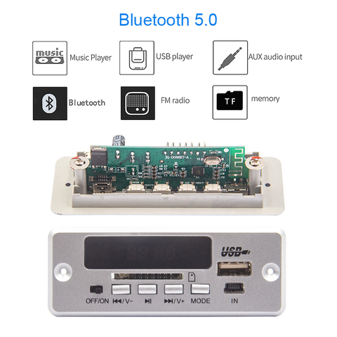 Bluetooth5.0 placa decodificadora de MP3 para coche inalámbrico USB MP3 jugador ranura para tarjeta TF/USB/FM/remoto Módulo de decodificación ► Foto 1/6