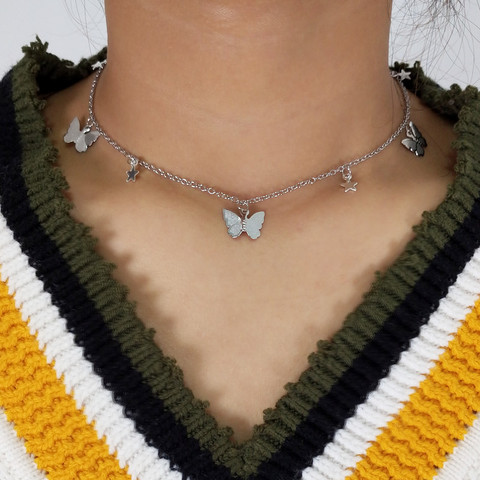 Collares de cadena con estrellas y mariposa de Animal PEQUEÑO para mujer, gran oferta, collares de cadena clavícula de Color dorado y plateado, joyas de accesorio ► Foto 1/6