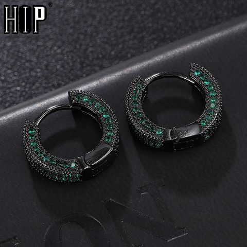 Hip Hop 1 par Bling redonda Zircon Micro pavimentada helado de diamantes de imitación de piedra CZ Stud pendiente de cobre pendientes de la joyería de los hombres ► Foto 1/6