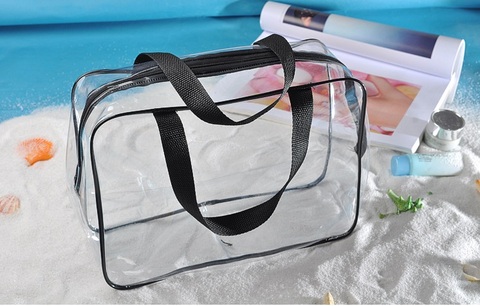 Bolso de gelatina de PVC transparente para hombre y mujer, bolsa de viaje con cremallera para maquillaje cosmético, 3 tamaños ► Foto 1/5