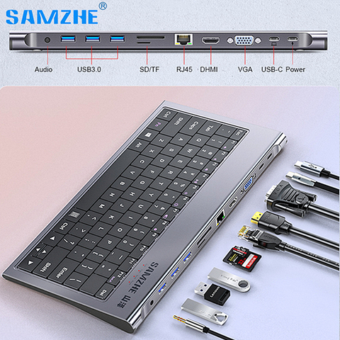 Base de teclado para Pro 13 Air USB-C, Puerto divisor tipo C, Hub USB-C, Multi USB 3,0, adaptador HDMI, estación de acoplamiento 10 en 1 ► Foto 1/6