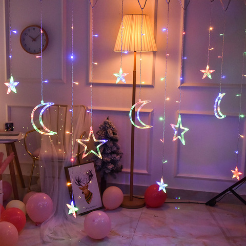 Lámpara LED de Luna Star de 3,5 M, luz de cortina con enchufe europeo de 220V, guirnalda de Navidad, luces de hadas para interior, decoración para fiesta de boda de Año Nuevo ► Foto 1/6