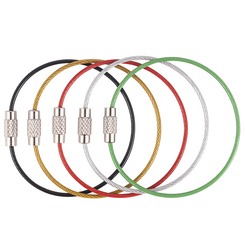 5 Unid Color diferente de alambre de acero inoxidable Cable llavero anillo de llave cadenas para senderismo al aire libre estilo GM332 ► Foto 1/6