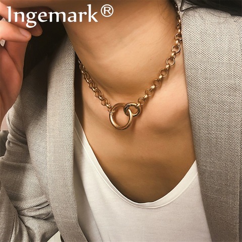 Ingemark, Gargantilla Punk Miami cubana, joyería de Hip Hop 2022, cadena gruesa de hierro de moda, collar circular, accesorios para el cuello para mujeres ► Foto 1/6