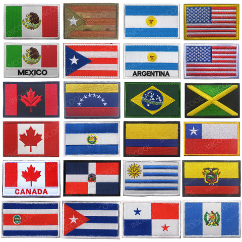 Banderas de países de América, México, Puerto Rico, Argentina, Estados Unidos, Canadá, Brasil, El País, parches bordados, insignias, venta al por mayor ► Foto 1/6