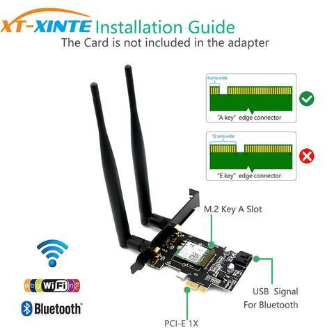 Adaptador convertidor XT-XINTE M.2 Key A PCI-E X1 con disipador de calor para NGFF Intel 7265/8260/8265/9260 sin tarjeta WiFi ► Foto 1/6