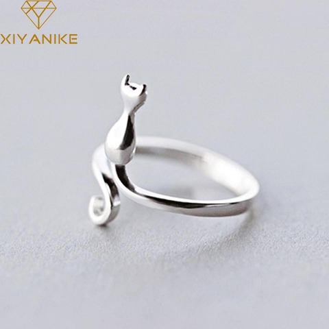 XIYANIKE-Anillos de Compromiso de Plata de Ley 925 para mujer, joyería sencilla y elegante ajustable, hecha a mano, Gato bonito, nueva moda ► Foto 1/5