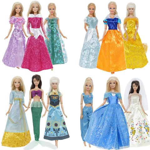 Vestidos clásicos de princesas de cuento de hadas, accesorios de ropa para muñecas Barbie, casa de muñecas, juguetes, 3 juegos ► Foto 1/6