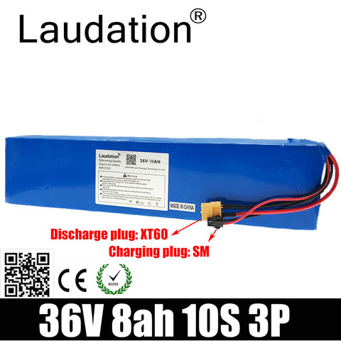 Laudation-Paquete de batería para bicicleta eléctrica, 36V, 8ah, 18650, 10S, 3P, alta potencia y capacidad, Scooter de motocicleta con enchufe BMS XT60 de 15A ► Foto 1/6