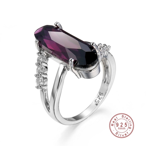 Anillo clásico de plata auténtica para mujer, sortija de 2 quilates, cristal de circonita violeta, anillo de boda, compromiso, joyería ► Foto 1/4