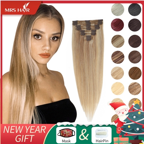 Señora De pelo Clip en extensiones del pelo humano recto 8 piezas conjunto máquina hecha pelo brasileño Remy Clips cabeza completa 14 