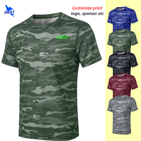 Camiseta transpirable de camuflaje para correr para hombre, camisas deportivas delgadas de secado rápido para gimnasio, pantalón corto de entrenamiento, camisetas personalizadas ► Foto 1/6