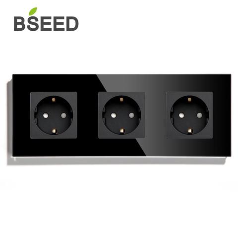 BSEED estándar de la UE de enchufe de pared Triple Socket Panel de vidrio de cristal 110-240V eléctrico de la UE hembra Blanco, Negro, dorado ► Foto 1/6