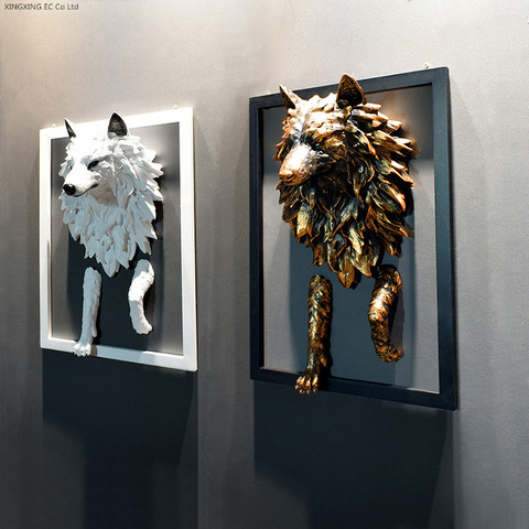 Escultura de cabeza de lobo en 3D, decoración de pared para el hogar, accesorios geométricos, cabeza de Lobo, escultura abstracta de resina, decoración de pared ► Foto 1/6