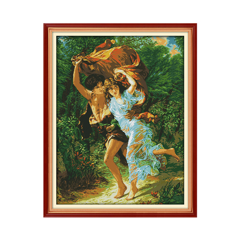 Kit de punto de cruz DMC para parejas, hermoso lienzo de tela de Aida bordado a mano, pinturas para correr, Primavera y lluvia ► Foto 1/6