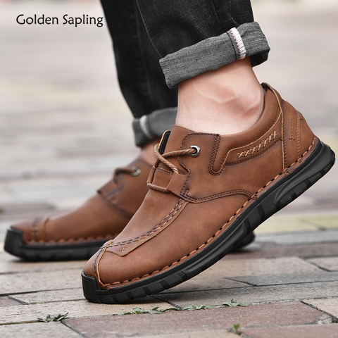 Golden Sapling-mocasines Retro de cuero genuino para hombre, calzado informal, clásico, transpirable, cómodo para conducir ► Foto 1/6