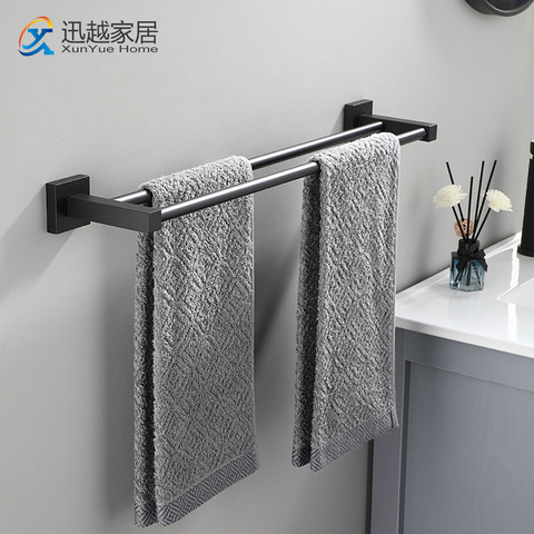 Colgador de toallas, barras de aluminio negro para colgar en la pared, 40-60cm, 1-2 polos, estante de ducha, soporte de ropa, accesorios de baño, TB0901 ► Foto 1/6