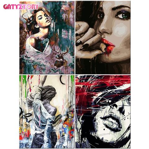 GATYZTORY-pintura por número de chica, pintura artesanal pintada a mano, colorear por números, juegos de retratos, dibujo artístico sobre lienzo de regalo, decoración del hogar ► Foto 1/6