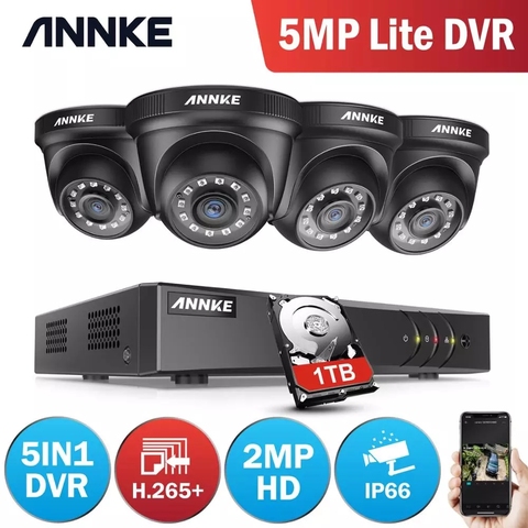 ANNKE-Sistema de videovigilancia de seguridad, cámaras domo de visión nocturna IR, DVR, 4 canales, H.265 + 5MP Lite, 1080P, Kit de videovigilancia, 4 Uds. ► Foto 1/6