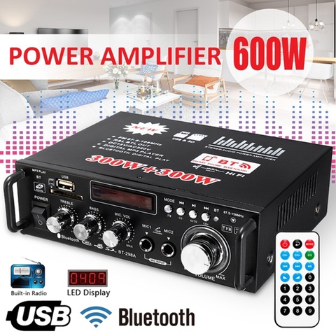 600W 12V 12V 220V USB coche bluetooth Estéreo HiFi amplificador de potencia de Audio de Control remoto para coche Auto Audio en casa memoria Flash USB Radio ► Foto 1/6