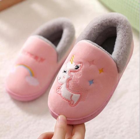 Zapatillas de unicornio para niños pequeños, zapatos de Interior para bebé, chanclas de algodón, pantuflas cálidas para casa de invierno ► Foto 1/6