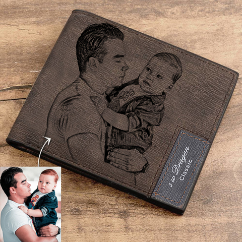 Billetera de cuero PU para hombre, billetera con grabado de foto, plegable, con inscripción personalizada, monederos de regalo para el Día del Padre ► Foto 1/6