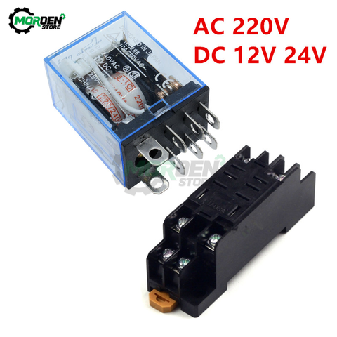 Relé de potencia de bobina LY2NJ, Mini módulo electrónico de relé electromagnético DPDT 8 Pin con Base, AC 220V DC 12V 24V 10A ► Foto 1/6