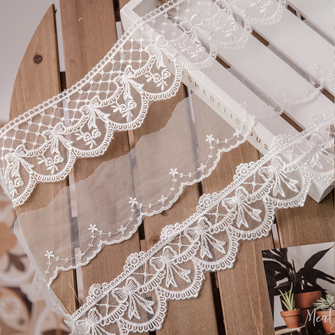 Lolita-tela de encaje bordado blanco, 5 yardas por lote, adorno de encaje para ropa, diy, confección de ropa, decoración bordada con aguja, accesorios para manualidades de costura ► Foto 1/6