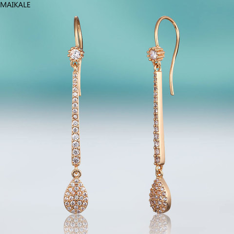 MAIKALE-pendientes de gota clásicos para mujer, aretes largos dorados de cobre y Circonia cúbica, joyería fina para fiesta ► Foto 1/6