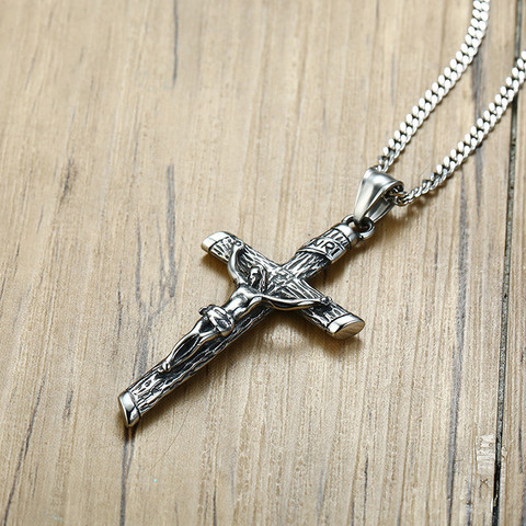 Crucifijo de plata antigua Cruz encantos COLLAR COLGANTE Acero inoxidable Punk joyería para hombres hombre Jesús Rosario bautizo regalo ► Foto 1/6