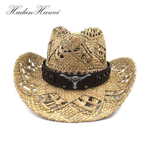 Sombrero de paja vaquero con visera ancha para hombre y mujer, gorro de playa con visera ancha, hierba de sal Natural, hecho a mano, para verano ► Foto 1/1