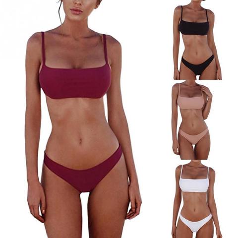 Bikini brasileño 2022 traje De baño mujeres traje De baño talla grande traje De baño sólido Sexy Bandeau Bikini Set Push Up Maillot De Bain femme ► Foto 1/6