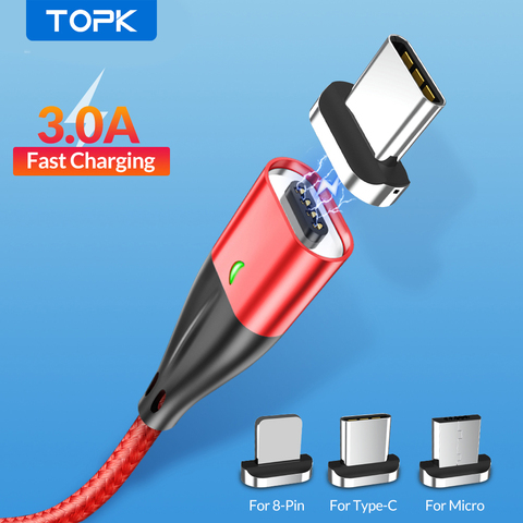 TOPK AM61 3AMagnetic Cable de carga USB Cable de Nylon tejido Cable Micro USB QC3.0 USB tipo C para iPhone Samsung Xiaomi ► Foto 1/6