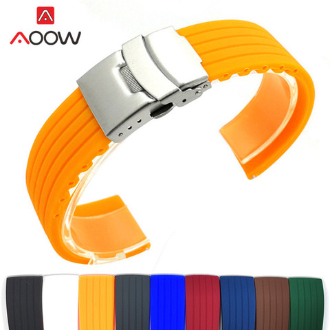 Correa deportiva de silicona de 18mm, 20mm, 22mm, 24mm, hebilla plegable, pulsera de goma resistente al agua para hombre, accesorios de reloj, Color Rojo ► Foto 1/6