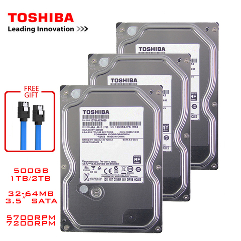 Toshiba-disco duro mecánico interno de 500GB para ordenador de escritorio, dispositivo hdd de 3,5 pulgadas, SATA3, 6 Gb/s, 1TB, 2TB, búfer de 5700-7200 RPM ► Foto 1/6