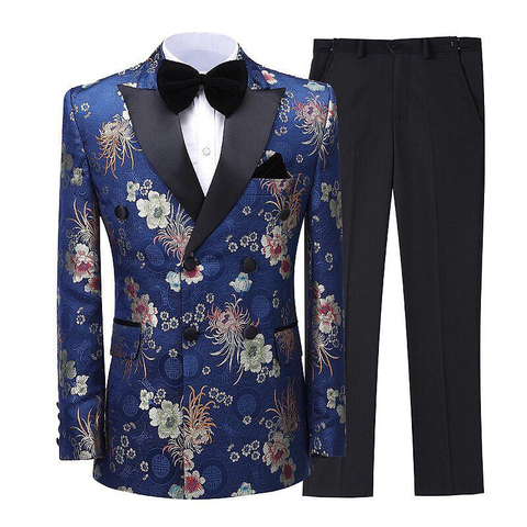 Trajes con estampado de flores para hombre conjunto de 2 uds. Y pantalón de blazer, traje de esmoquin para boda, fiesta, graduación, otoño 2022 ► Foto 1/5