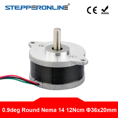 Motor paso a paso redondo Nema 14, 0,9 grados, 12Ncm/17oz, Bipolar, 0,65a, 36x19,5mm, 4 cables ► Foto 1/4