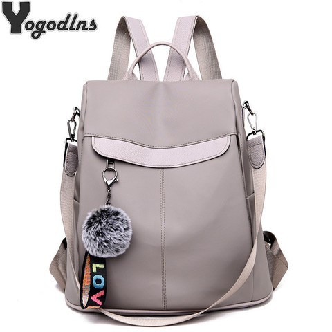 Mochila impermeable informal para mujer, bolso antirrobo, Mochila, Bola de pelo, bolso de hombro de colegio ligero para chicas adolescentes ► Foto 1/6