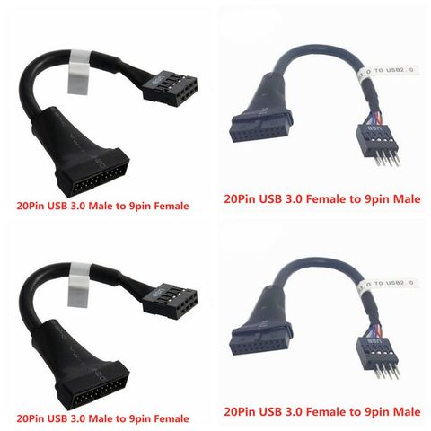 19/20 Pin USB 3,0 hembra a USB de 9 pines de 2,0 de cabecera de la placa base de adaptador de Cable macho a hembra para escritorio 13CM ► Foto 1/3