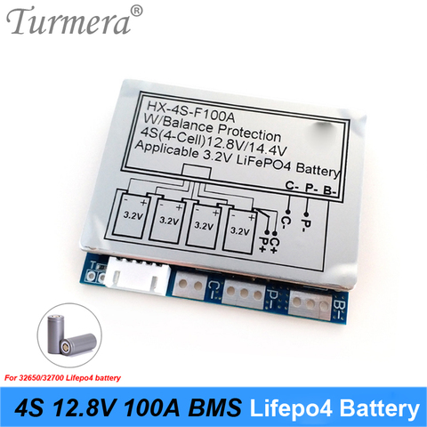 Turmera 4S 12,8 V 100A BMS Lifepo4 tablero de protección Puerto separado con Balance para e-bike Boat y fuente de alimentación ininterrumpida 12V ► Foto 1/4