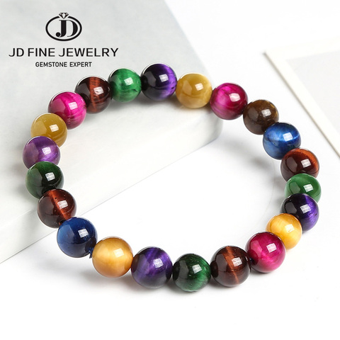 JD-Pulseras de chakras de piedra Natural Ojo de Tigre, cuentas de equilibrio de Yoga, pulsera elástica colorida de oración de Buda para fiesta, 7 Uds. ► Foto 1/6