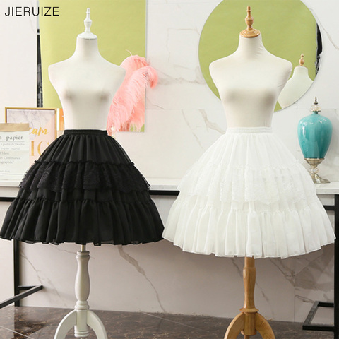 JIERUIZE-Vestido corto de encaje de gasa para Cosplay de Lolita, minifalda, miriñaque nupcial, color blanco y negro ► Foto 1/4