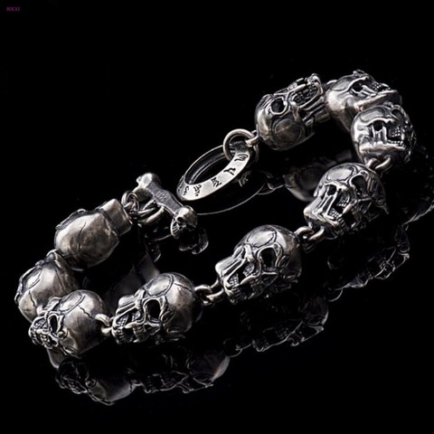 BOCAI-pulsera 100% plata de primera ley con calavera para hombre, brazalete, plata esterlina 925, estilo Retro, Hip-Hop, Punk, tailandés ► Foto 1/6