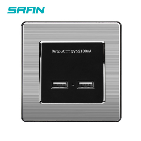 SRAN-toma de corriente de pared con puerto de carga de inducción inteligente, enchufe dual USB para móvil, salida de 5V 2.1A, Panel de acero inoxidable ► Foto 1/6