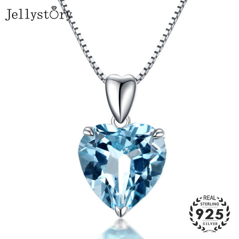 Jellystory de moda de Plata de Ley 925 pendientes de plata de collar con forma de corazón colgante de zafiro para mujeres regalos de fiesta de boda de joyería ► Foto 1/6