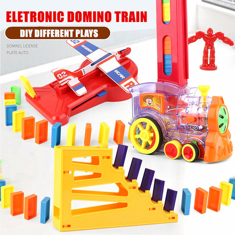 Tren de bloques de construcción eléctrico automático para niños, juguetes de cohete, juego de dominó colorido, juguetes educativos, regalo ► Foto 1/6